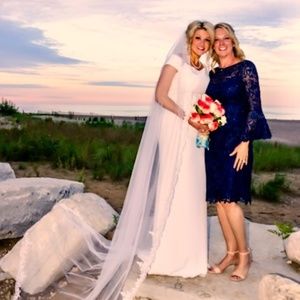 Rickie Freeman-Teri Jon Bell-Sleeve Cocktail, Navy